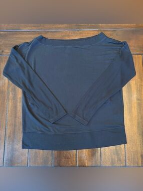 Athleta XL Black Boat Neck Lightweight Long Sleeve Ribbed Sweater Thumbholes